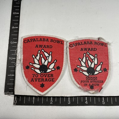 Vtg As-Is L-Rough 2 CAPALABA BOWL Bowling Patches 4 STRIKES ROW & 70 OVER 89H4