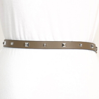 RALPH LAUREN Gray Brushed Silver Studded Leather Skinny Belt  display picture 1