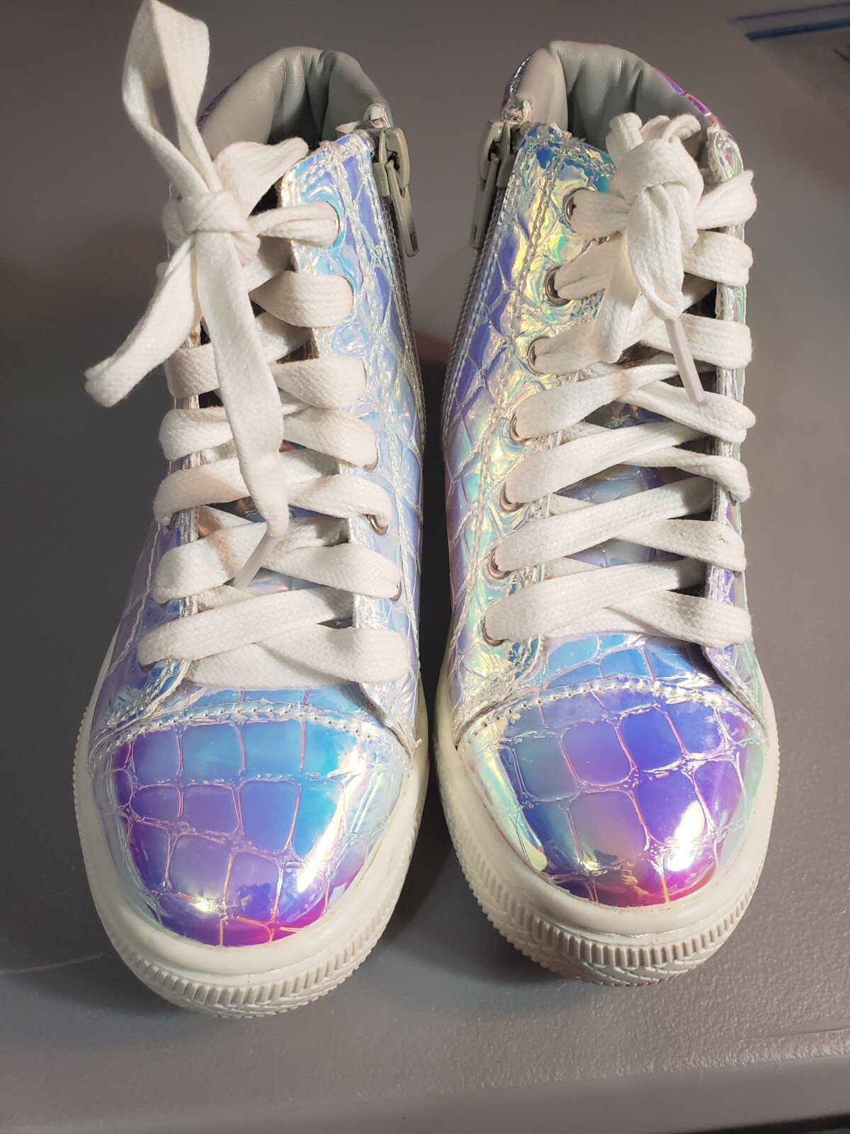 Justice Kids Size 12 Holographic Side Zip Tennis Shoes eBay