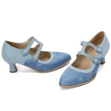 Women's Retro Suede Pointed Toe Spring Mary Jane Shoes Double Buckle Shoes