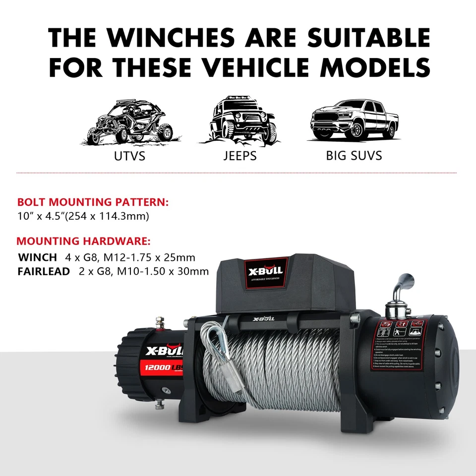 X-BULL Electric Winch 12000lb W/Steel Cable Trailer Towing For Truck SUV 4WD - Image 4 of 4