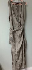 Pretty Little Thing Blue Linen Look Drape Detail Midi Dress Plus Size 22 TaupNWT