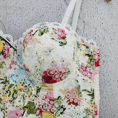 White Floral Lace Trim Corset Top Sexy Vintage Flower Push Up
