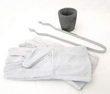 Clay Graphite Crucible For Furnace-Torch Melting W Flask Tongs Gray Gloves