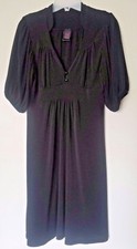 Wrapper Solid Black Simple Short Sleeve Baggy Stretch V Neck Dress Size Medium