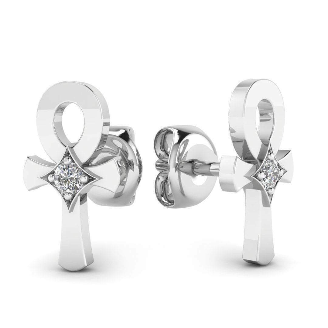 Ankh Cross 0.50 Ct Round Cut Diamond Stud Earrings in 14k White Gold Finish Tanie zapasy