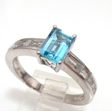 3.7gr of Sterling Silver Emerald Cut Blue Topaz Aquamarine Ring Size 8 FZ