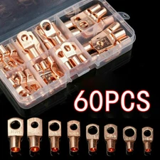 60Pcs Copper Ring Wire Terminals Battery Welding Cable Lug Tube Crimp Connector