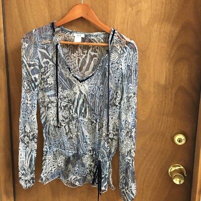 Womens Blouse CACHE, Floral, See Through, Size X-Small.   a258