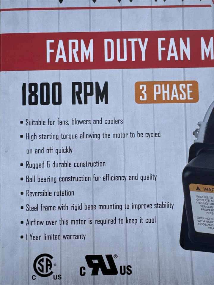Motor eléctrico ventilador trifásico Farm Pro Duty de 1 HP 1800 RPM Foto 2 de 4