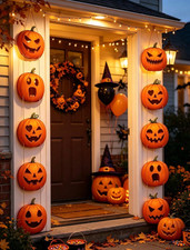 Halloween Pumpkin Door Hanging Banner Jack O Lantern Porch Entryway Decor