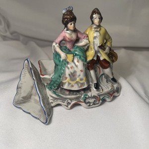 Vintage 1930s Seiei Japan Porcelain Couple Cigarette Holder Ashtray Set Complete