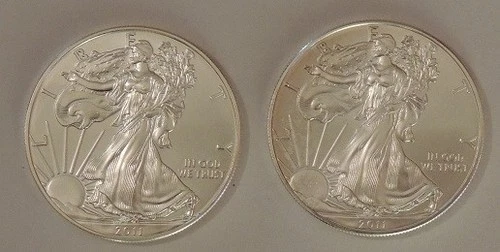 Two 2011 1 Oz Silver American Eagle Bullion Coins (Brilliant Uncirculated)