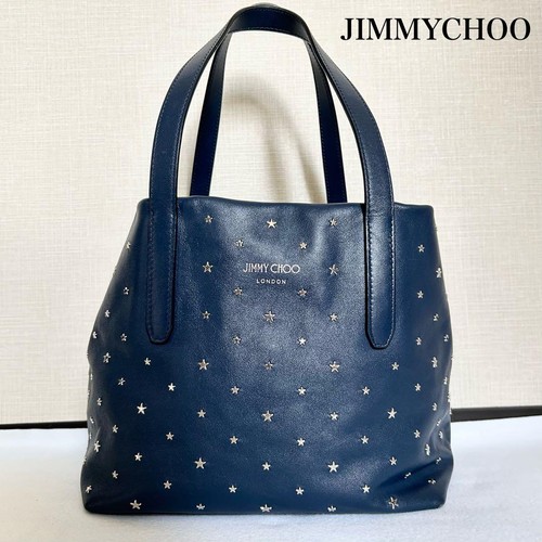 Jimmy Choo Sofia Star-Studded Leather Navy Tote Bag Authentic Excellent Conditi