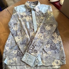 Anthropologie LOVE THE LABEL Blue Floral Cowgirl Western Snap Shirt~S