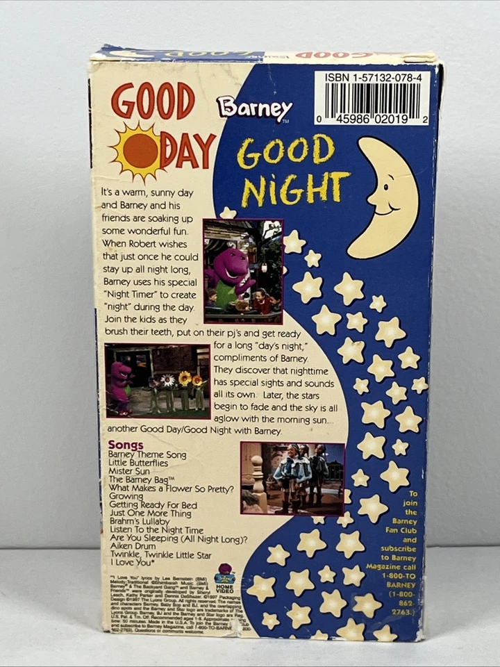Barney The Dinosaur Good Day Good Night VHS Tape - TESTED - Image 2 of 4