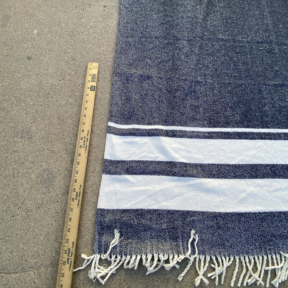 Roca Home Woven Throw Navy Blue & White Fringe Nautical Cozy - Image 4 of 4