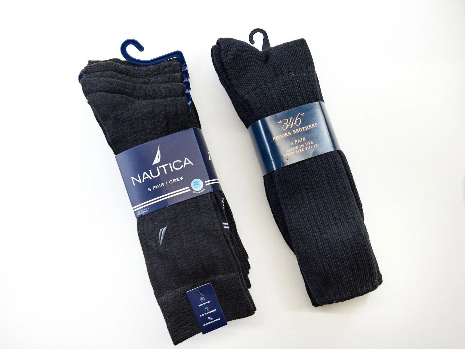 BROOKS BROTHERS Socks Men's Black Cotton Blend 3 Pair NAUTICA 5PK Black Crew NEW