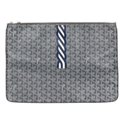 GOYARD Senat GM Zip Pouch Wallet Clutch Bag Gray PVC Coated Canvas Document Case