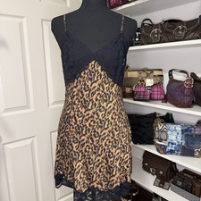Victoria's Secret Y2K Vintage Silk Leopard Print Black Lace Slip Dress Size M