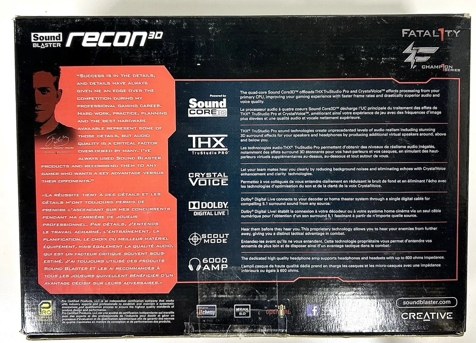 Tarjeta de sonido Creative Sound Blaster Recon3D THX PCIE Fatal1ty Pro Champion Series Foto 2 de 4