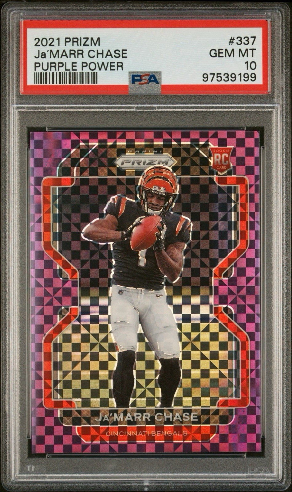 Panini 2021 Prizm Ja'Marr Chase RC #337 Purple Power Prizm /49 PSA 10 RARE 🔥
