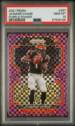 Panini 2021 Prizm Ja'Marr Chase RC #337 Purple Power Prizm /49 PSA 10 RARE 🔥