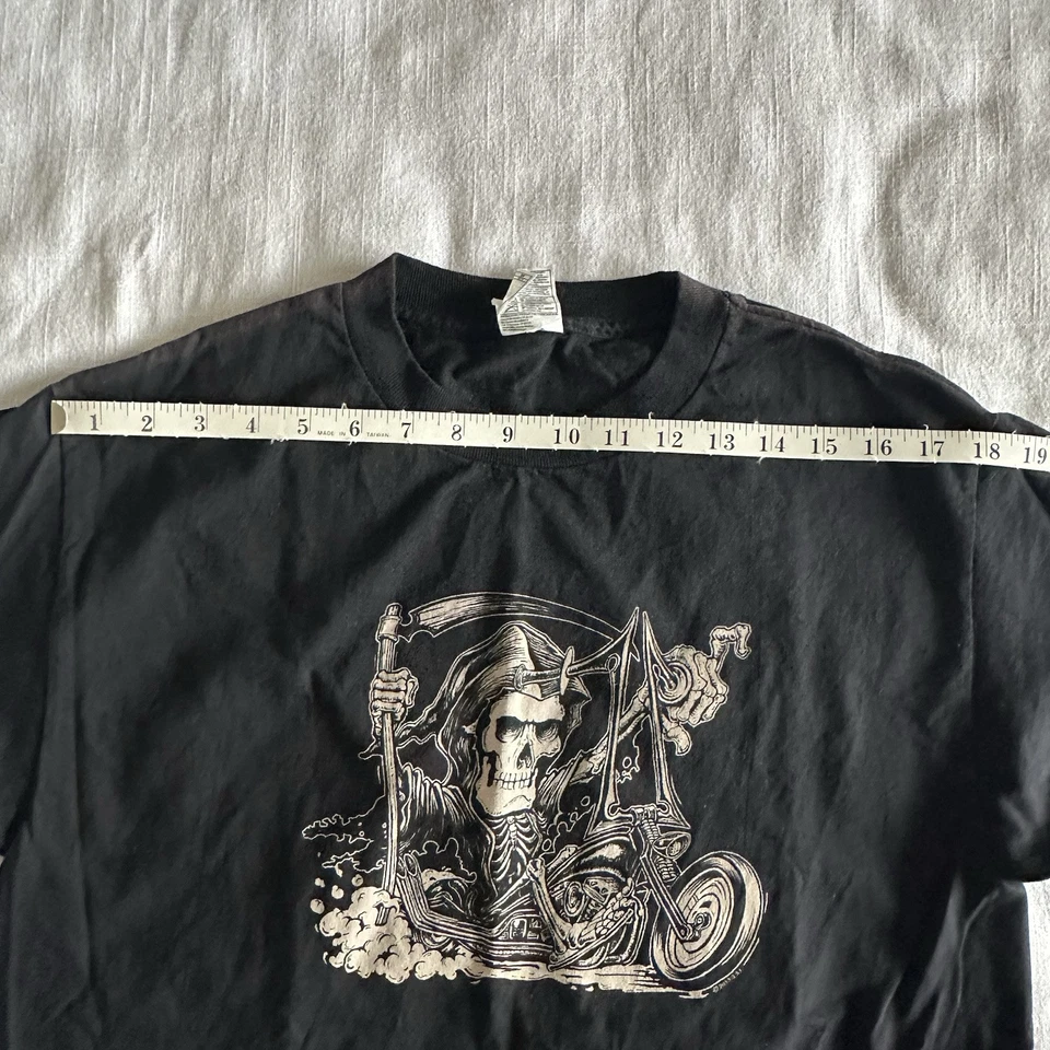 Camiseta Alstyle Vintage Para Hombres M Esqueleto Calavera Motociclista Motociclista Motocicleta Oscura Foto 4 de 4