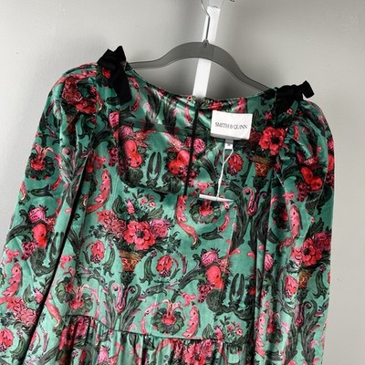 Smith & Quinn Natalie Dress Womens M Fruit Cake Green Pink Velvet Floral NWT