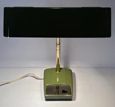 Desk Lamp 1950's Flexible Neck  Avocado Metal Brass Plated Base Cove Vintage