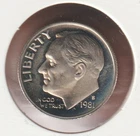 Rare US Roosevelt Dime 1981s Frosty Mirror Picked From Proof Set Collection Coin