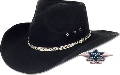 Westernhut Cowboyhut Schwarz »KANSAS« Country Mexikanischer Fauxfelt Hut S&S NEU