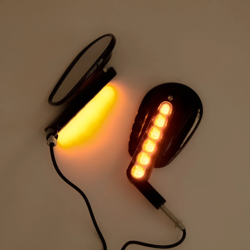 Espejos retrovisores LED intermitentes para motocicleta Harley Davidson Sportster Dyna Foto 3 de 4