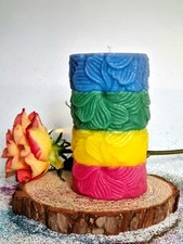 Decorative Layered Candle Homemade Multicoloured Striped Pillar Candle Gift Idea