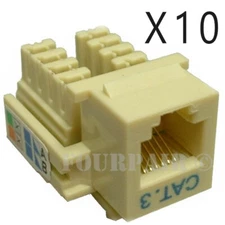 10 Pack Lot - CAT3 Keystone Snap-In Insert Punch Down Jack RJ11 RJ12 DSL - Ivory