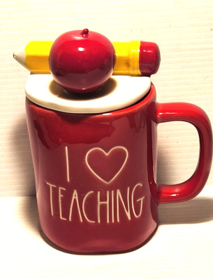 16oz I Love Teaching Mug Apple & Pencil Figural Topper Red Cup 2020 by Rae Dunn