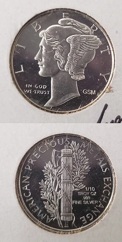 Mercury Dime 1/10 Troy Oz .999 Fine Silver Round si871