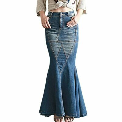 Women Fishtail Mermaid Skirts Spring Casual Stretch Waist Maxi