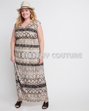 NEW RYLLACE PLUS SIZE PRINTED COASTAL EMPIRE KNIT MAXI DRESS SZ 1X 14/16