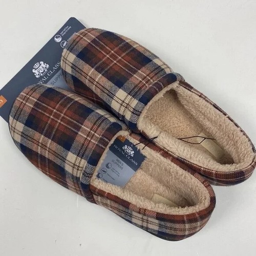 ROYAL CLASS Men’s slippers size 13 new plaid slip on Sherpa lining