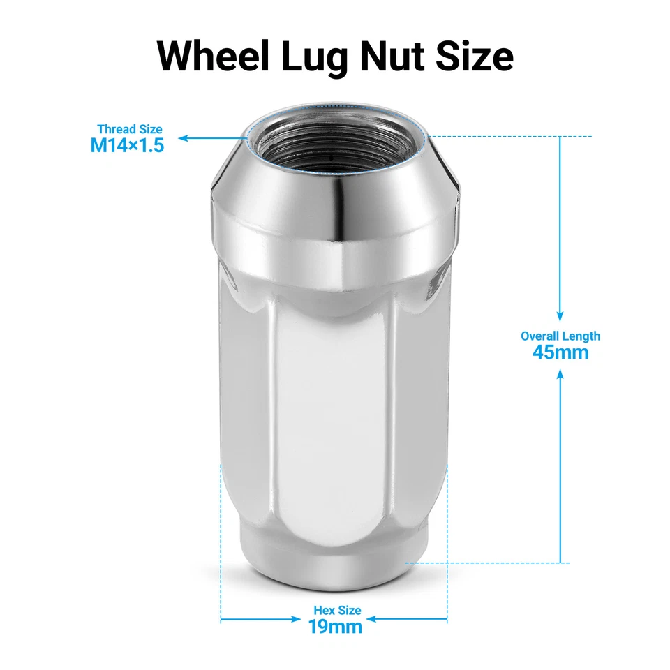 24 Chrome M14x1.5 Lug Nuts 1.78" Bulge Acorn For 2015-2024 GMC Yukon XL - Imagem 2 de 4