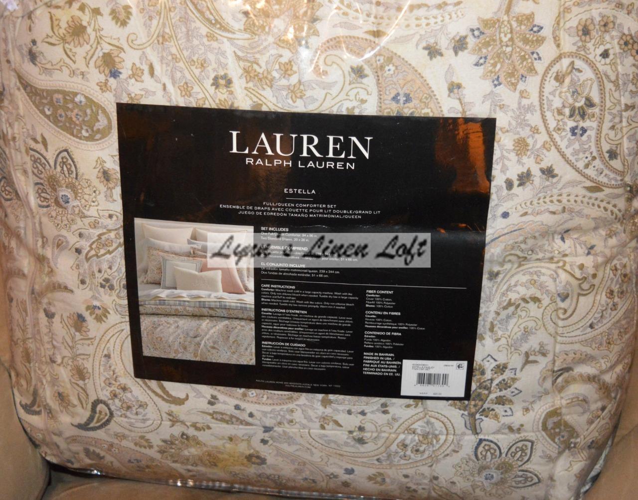 RALPH LAUREN Estella Paisley FULL/ QUEEN COMFORTER SET 3P Cream Multi