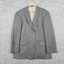 Stafford Men's Blazer Size 46R 100 Wool Gray Herringbone COLLAR SNAG ON BACK