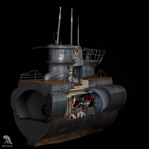Soldatino giocattolo latta miniatura dipinto U-Boat VII C sezione 1:32 tedesco prevendita arte - Foto 5 di 21