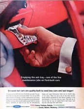 1962 Ford Classic Car Print Ad Maintenance Required Empty Ash Tray 10.5X13
