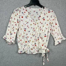 Sienna Sky Blouse Women's Medium Multicolor Floral V-Neck Semi Sheer Top