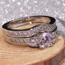 1.80TCW Round Cut Moissanite Bridal Set Engagement Ring 14k White Gold Plated