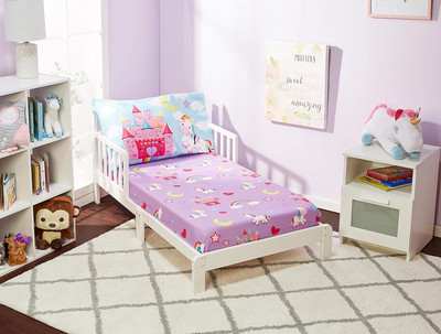 Toddler Fitted Sheet and Pillowcase Set - Unicorn Dreams - Soft Breathable Micro