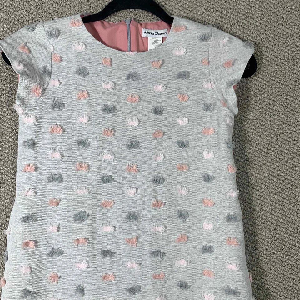 Maria Casero Girls Dress Size 14 Gray Embroidered Lined Pockets Short Sleeves - Image 2 of 4