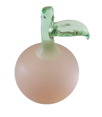 Crystal Apple Crowning Touch Frosted Art Glass Green Stem & Leaf Paperweight - Image 1 of 4